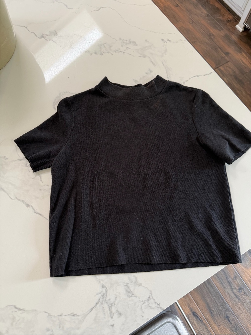 Zara Black Short Sleeve Mock Neck Top